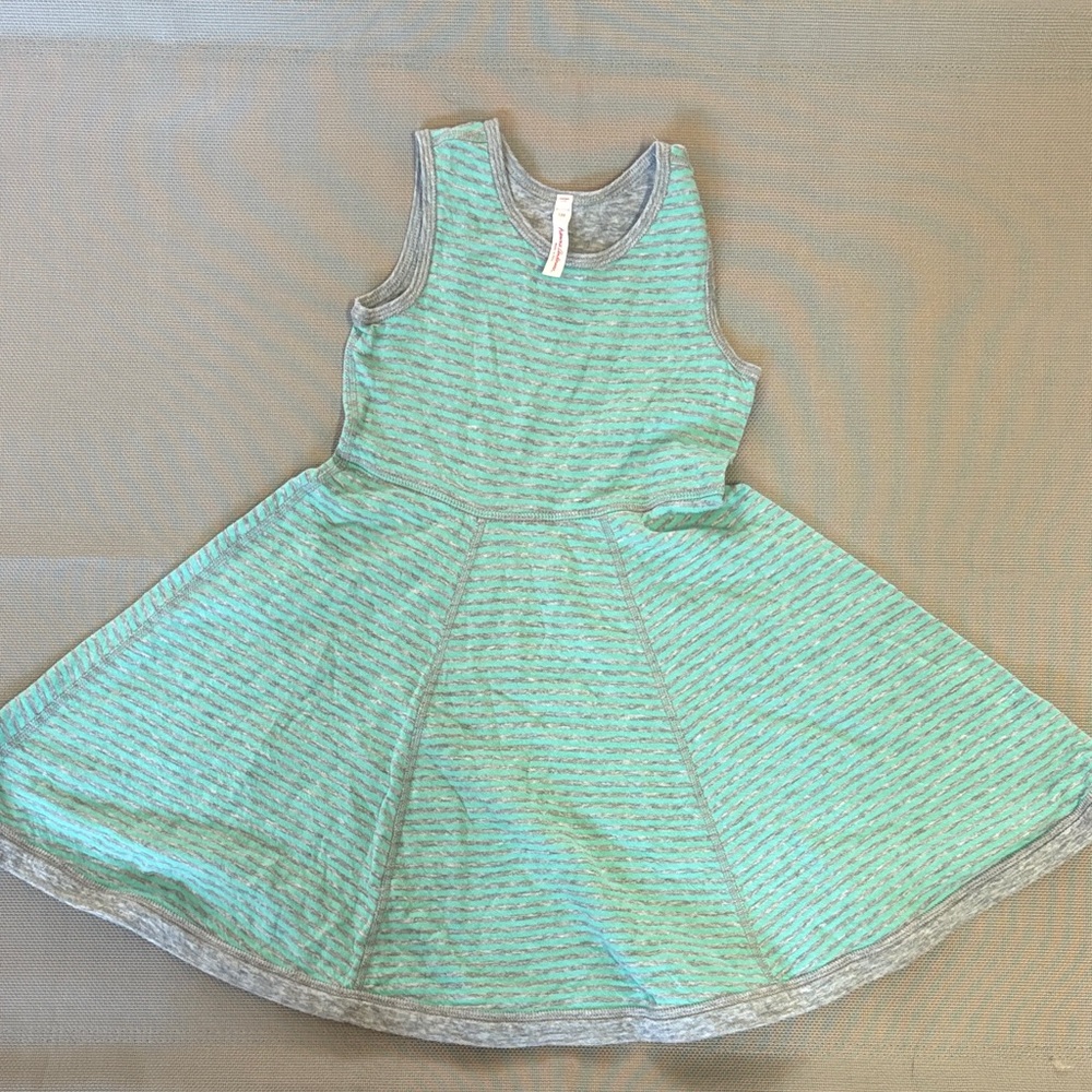 Hanna Andersson teal and Gray Striped sleeveless sz 120 (6-7) Pima cotton Dress